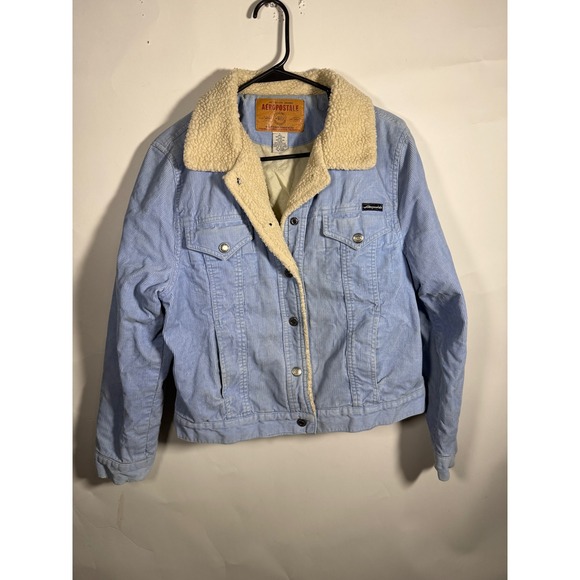 Aeropostale Jackets & Blazers - Aeropostale Womens Light‎ Blue Corduroy Sherpa Lined Trucker Jacket Size L